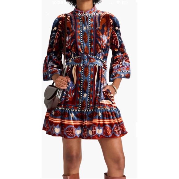 FARM RIO Nature Beauty Blue Velvet Mini Dress Size: Small Condition: NWOT - Picture 10 of 14